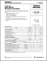 MRF6404 datasheet: NPN silicon RF power transistor MRF6404