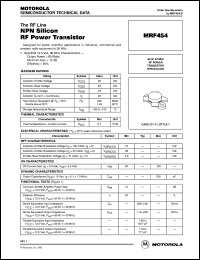 MRF454 datasheet: NPN silicon RF power transistor MRF454
