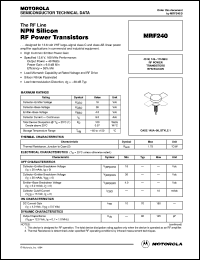 MRF240 datasheet: NPN silicon RF power transistor MRF240