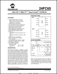 24FC65-I/P datasheet: 64K 5.0V 1MHz I2C smart EEPROM 24FC65-I/P