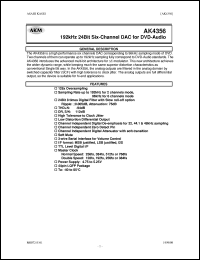 AK4356 datasheet: 192kHz 24bit six-channel DAC for DVD-audio AK4356