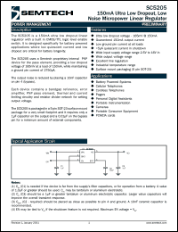 SC5205-3.6CSKTR datasheet: 3.6V, 150mA ultra low dropout, low noise micropower linear regulator SC5205-3.6CSKTR