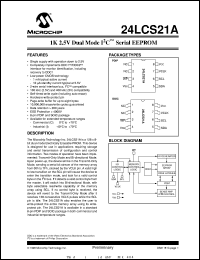24LCS21A-/SN datasheet: 1K 2.5V dual mode I2C EEPROM 24LCS21A-/SN
