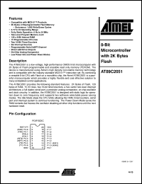 AT89C2051-12PC datasheet: 8-bit microcontroller with 2Kbytes flash, 2.7V to 6.0V AT89C2051-12PC