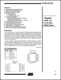 AT29LV010A-15JC datasheet: 1 Megabit(128 x 8) 3-volt only CMOS flash AT29LV010A-15JC