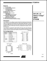 AT28BV64-30JI datasheet: 64K (8K x 8)battery-voltage CMOS EEPROM, 2.7V to 3.6V, 8mA active, 0.05mA standby AT28BV64-30JI