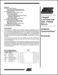 AT29C432-15TI datasheet: 4Megabit 5-volt flash with 256K EEPROM memory, 40mA active, 0.3mA standby AT29C432-15TI