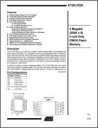 AT29LV020-20JI datasheet: 2 megabit (256K x 8) 3-volt only CMOS flash memory,15mA active current,0.02mA standby current AT29LV020-20JI