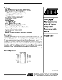 AT90S1200 datasheet: 8-bit microcontroller with 1K bytes in-system programmable flash AT90S1200