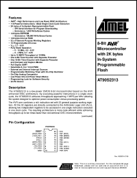 AT90S2313 datasheet: 8-bit microcontroller with 2K bytes in-system programmable flash AT90S2313