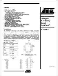 AT45D021-RC datasheet: 2-Megabit 2.7-volt only serial DataFlash, 5MHz, 10mA active, 0.015mA standby AT45D021-RC