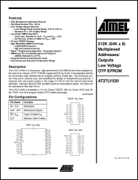 AT27LV520-90XI datasheet: 512K (64K x 8) multiplexed addresses/outputs low voltage OTP EPROM, 8mA active AT27LV520-90XI
