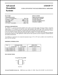AMSOP-77ES datasheet: Ultra low offset voltage operational amplifier AMSOP-77ES