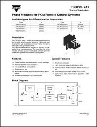 TSOP2237YA1 datasheet: Photo module for PCM remote control systems, 36.7kHz TSOP2237YA1