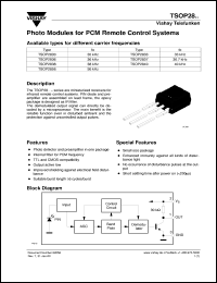 TSOP2836 datasheet: Photo module for PCM remote control systems, 36kHz TSOP2836
