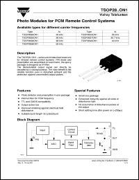TSOP2837ON1 datasheet: Photo module for PCM remote control systems, 36.7kHz TSOP2837ON1