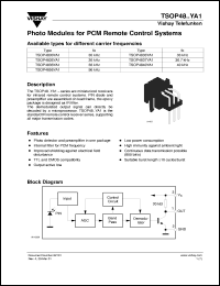 TSOP4838YA1 datasheet: Photo module for PCM remote control systems, 38kHz TSOP4838YA1