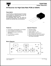 TSOP7000 datasheet: IR receiver high data rate PCM at 455kHz TSOP7000