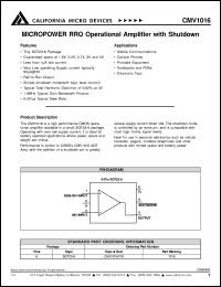 CMV1016Y datasheet: Micropower RRO operational amplifier CMV1016Y