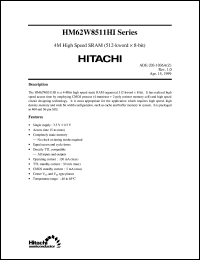 HM62W8511HJPI-15 datasheet: 4M high speed SRAM (512-kword x 8-bit) HM62W8511HJPI-15