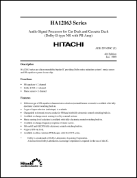 HA12163 datasheet: Audio signal processor for car deck and cassette deck (dolby B-type NR with PB Amp) HA12163