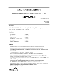 HA12167FB datasheet: Audio signal processor for cassette deck (deck 1 chip), operating voltage 12.0V to 15.0V HA12167FB