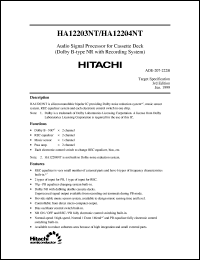 HA12204NT datasheet: Audio signal processor for cassette deck (dolby B-type NR with recording system) HA12204NT