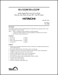 HA12228F datasheet: Audio signal processor for car deck (decode only dolby B-type NR with PB Amp.), 6.5V to 12V operating voltage HA12228F