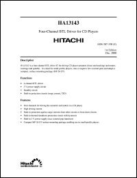 HA13143 datasheet: Four-channel BTL driver for CD players HA13143