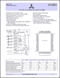AS7C3128PFD36A-4TQC datasheet: 3.3V 128K x 36 pipeline burst synchronous SRAM, 133 MHz AS7C3128PFD36A-4TQC