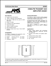 AS3801 datasheet: CDMA/FM transmit AGC amplifier AS3801