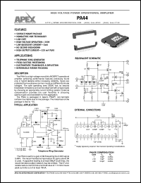 PA44 datasheet: High voltage power operational amplifier PA44