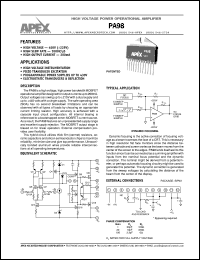 PA98 datasheet: High voltage power operational amplifier PA98
