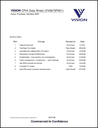 VV0670P001 datasheet: Colour Processor Interface ASIC VV0670P001