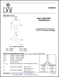 2N2060A datasheet: 80V Vce, 0.5A Ic, 60MHz PNP bipolar transistor 2N2060A