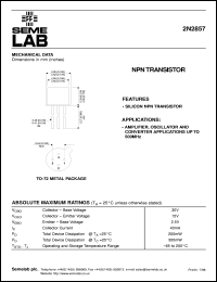 2N2857 datasheet: 30V Vce, 0.04A Ic, 1.9GHz NPN bipolar transistor 2N2857