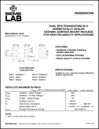 2N2920DCSM datasheet: 60V Vce, 0.03A Ic, 60MHz NPN bipolar transistor 2N2920DCSM