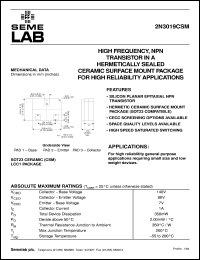 2N3019CSM datasheet: 80V Vce, 1A Ic, 100MHz NPN bipolar transistor 2N3019CSM