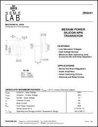2N3441 datasheet: 160V Vce, 3A Ic NPN bipolar transistor 2N3441