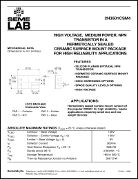 2N3501CSM4 datasheet: 150V Vce, 0.3A Ic, 150MHz NPN bipolar transistor 2N3501CSM4