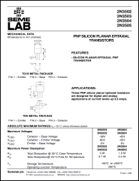 2N3503 datasheet: 60V Vce, 0.6A Ic, 200MHz PNP bipolar transistor 2N3503