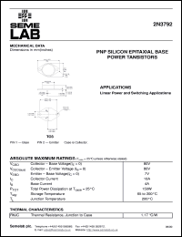 2N3792 datasheet: 80V Vce, 10A Ic, 4MHz PNP bipolar transistor 2N3792