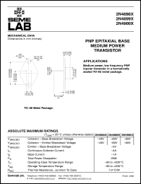 2N4898X datasheet: 40V Vce, 4A Ic, 3MHz PNP bipolar transistor 2N4898X