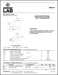 2N5014 datasheet: 900V Vce, 0.5A Ic, 20MHz NPN bipolar transistor 2N5014
