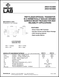 2N5415CSM4 datasheet: 200V Vce, 1A Ic, 15MHz PNP bipolar transistor 2N5415CSM4