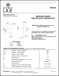 2N5430 datasheet: 100V Vce, 7A Ic, 30MHz NPN bipolar transistor 2N5430