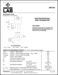 2N5784 datasheet: 80V Vce, 3.5A Ic, 8MHz NPN bipolar transistor 2N5784
