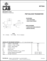 BFT36A datasheet: 80V Vce, 5A Ic, 100MHz PNP bipolar transistor BFT36A