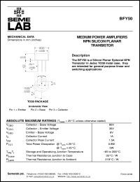 BFY50 datasheet: 35V Vce, 1A Ic, 60MHz NPN bipolar transistor BFY50