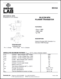 BSV64 datasheet: 60V Vce, 5A Ic, 70MHz NPN bipolar transistor BSV64